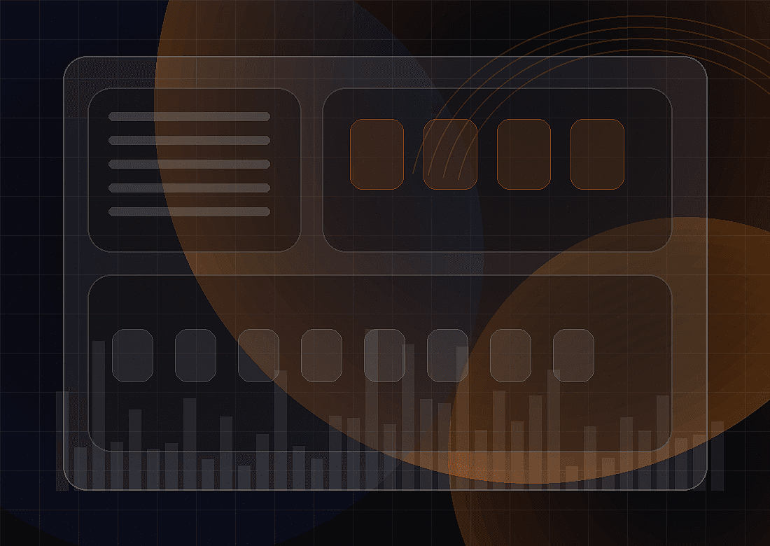 Abstract cinematic FRANK AI dashboard preview with orange glow and Dubai real estate interface details.